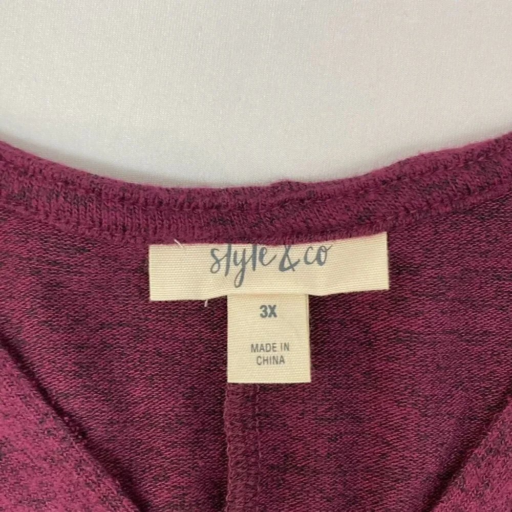 Style & Co. Womens Plus Ribbed V-Neck Sweater Purple size 3X